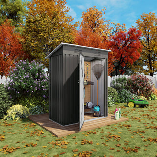 5 x 3 FT Metal Outdoor Storage Shed, Compact Garden Tool Shed with Pitched Roof & Lockable Door for Backyard, Patio & Bike Storage