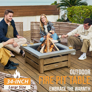 34-Inch Wood-Burning Fire Pit Table with Iron Construction for Patio & Backyard