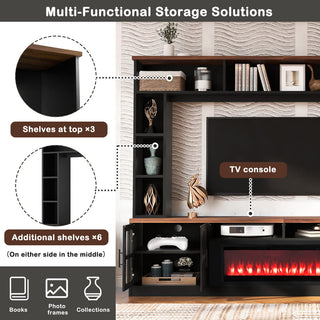 95.5" Wall Unit Entertainment Center with Bookshelves | Modern TV Stand with Electric Fireplace, Adjustable Shelves for TVs up to 80"