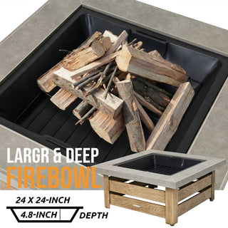 34-Inch Wood-Burning Fire Pit Table with Iron Construction for Patio & Backyard