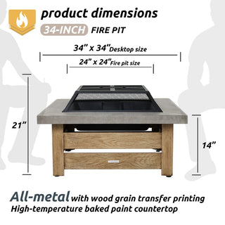 34-Inch Wood-Burning Fire Pit Table with Iron Construction for Patio & Backyard