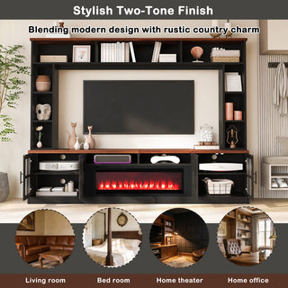 95.5" Wall Unit Entertainment Center with Bookshelves | Modern TV Stand with Electric Fireplace, Adjustable Shelves for TVs up to 80"