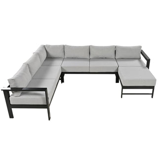 U-Shaped All Weather Patio Sectional Sofa Set, 5-6 Seater Outdoor Conversation Couch with 5.9" Thick Cushions & Heavy Duty Iron Frame for Garden Backyard Poolside