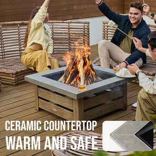 34-Inch Wood-Burning Fire Pit Table with Iron Construction for Patio & Backyard