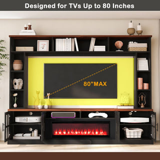 95.5" Wall Unit Entertainment Center with Bookshelves | Modern TV Stand with Electric Fireplace, Adjustable Shelves for TVs up to 80"