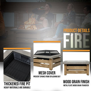 34-Inch Wood-Burning Fire Pit Table with Iron Construction for Patio & Backyard