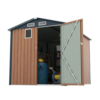 6x8 FT Outdoor Steel Storage Shed with Clear Window, Lockable Doors, Compact Metal Tool Shed for Garden, Backyard, Patio, Utility, and Bike Storage,Yellow/Grey