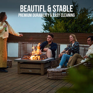 34-Inch Wood-Burning Fire Pit Table with Iron Construction for Patio & Backyard