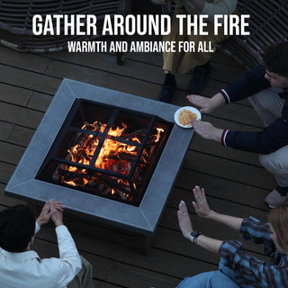 34-Inch Wood-Burning Fire Pit Table with Iron Construction for Patio & Backyard