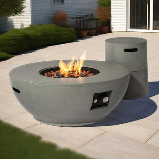 36" Propane Gas Fire Pit Table 2-Pieces, 50000 BTU Round Steel Fire Pit with Tank Holder for Outside Patio Deck Garden Backyard- Grey