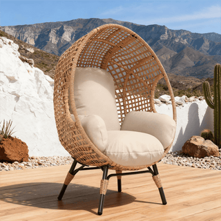 Outdoor Hanging Egg Chair with Stand, 400 lbs Capacity Patio Swing Chair, PE Rattan Wicker Lounge Chair with 8-Inch Thick Cushion,