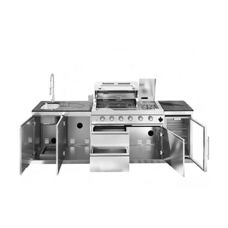 46" Outdoor Kitchen Island with 4-Burner 72,000 BTU Grill, Fridge, Rotisserie & Granite Countertops