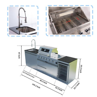 46" Outdoor Kitchen Island with 4-Burner 72,000 BTU Grill, Fridge, Rotisserie & Granite Countertops