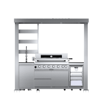 94-Inch 6-Burner 85000 BTU Deluxe Stainless Steel Outdoor Kitchen Island BBQ Grill with Wine Cooler