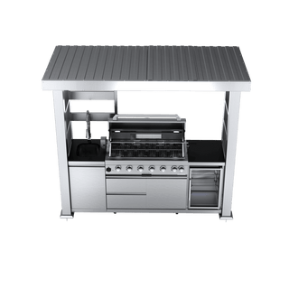 94-Inch 6-Burner 85000 BTU Outdoor Kitchen Island Grill | Stainless Steel BBQ with Wine Cooler, Rotisserie, Granite Countertop & Storage Cabinets