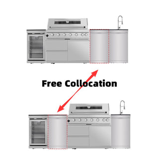 43" Outdoor Kitchen Island with 6-Burner 85,000 BTU Grill, Fridge, Rotisserie & Granite Countertops