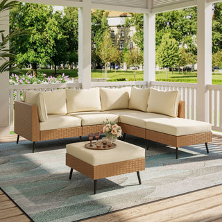 6-Piece Outdoor Sectional Sofa Set, PE Rattan Wicker Patio Conversation Set with Thick Cushions