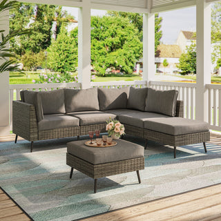 6-Piece Outdoor Sectional Sofa Set, PE Rattan Wicker Patio Conversation Set with Thick Cushions,All-Weather Outdoor Furniture for Garden
