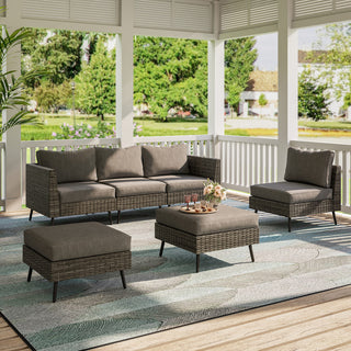 6-Piece Outdoor Sectional Sofa Set, PE Rattan Wicker Patio Conversation Set with Thick Cushions,All-Weather Outdoor Furniture for Garden