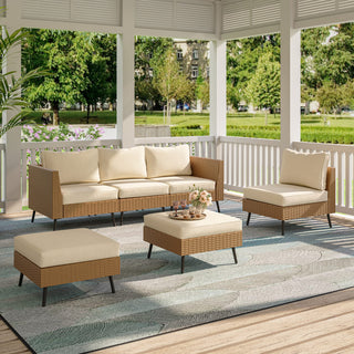 6-Piece Outdoor Sectional Sofa Set, PE Rattan Wicker Patio Conversation Set with Thick Cushions,All-Weather Outdoor Furniture for Garden