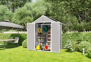 6x5 Ft Resin Storage Shed, Heavy-Duty Plastic Garden Tool Shed with Waterproof PP Panels, UV & Rust Resistant