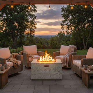 41.9" Outdoor Rectangular Propane Fire Pit – 40,000 BTU MGO Patio Heater with Stainless Burner, Lava Rocks & Waterproof Cover