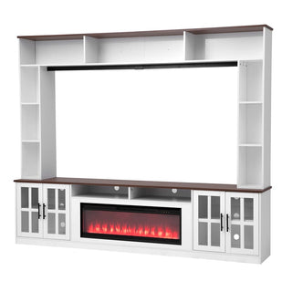 95.5" Wall Unit Entertainment Center with Bookshelves | Modern TV Stand with Electric Fireplace, Adjustable Shelves for TVs up to 80"