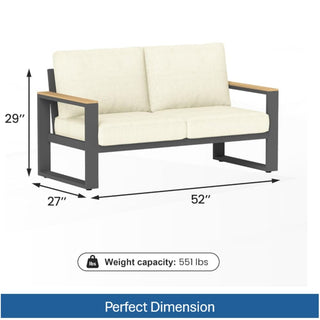 52" All-Weather Aluminum Patio Loveseat Sofa with Thick Beige Cushions