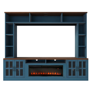 95.5" Wall Unit Entertainment Center with Bookshelves | Modern TV Stand with Electric Fireplace, Adjustable Shelves for TVs up to 80"