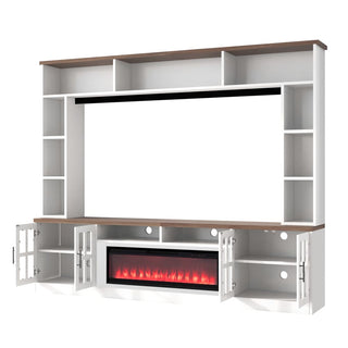 95.5" Wall Unit Entertainment Center with Bookshelves | Modern TV Stand with Electric Fireplace, Adjustable Shelves for TVs up to 80"
