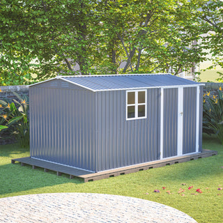 8x12 FT Heavy-Duty Metal Outdoor Storage Shed with Window & 4 Air Vents for Backyard and Garden