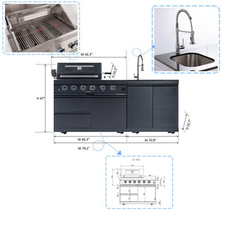 46" Outdoor Kitchen Island with 4-Burner 72,000 BTU Grill, Side Burner, Sink, Rotisserie & Granite Countertop