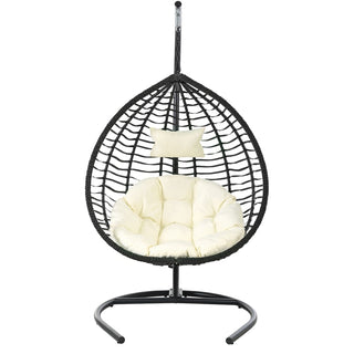 Foldable Rattan Hanging Egg Chair with Stand – Indoor & Outdoor Swing Chair for Porch, Garden & Balcony