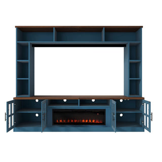 95.5" Wall Unit Entertainment Center with Bookshelves | Modern TV Stand with Electric Fireplace, Adjustable Shelves for TVs up to 80"