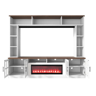 95.5" Wall Unit Entertainment Center with Bookshelves | Modern TV Stand with Electric Fireplace, Adjustable Shelves for TVs up to 80"