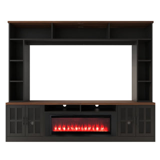 95.5" Wall Unit Entertainment Center with Bookshelves | Modern TV Stand with Electric Fireplace, Adjustable Shelves for TVs up to 80"