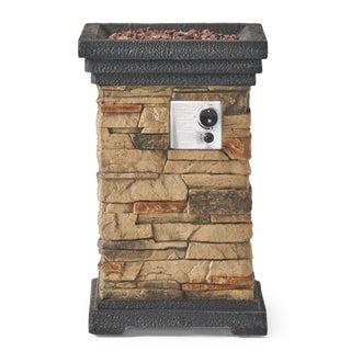 19.50'' Outdoor Firepit with Column Shape, Stone Gray - 40 000 BTU (Tank Inside)