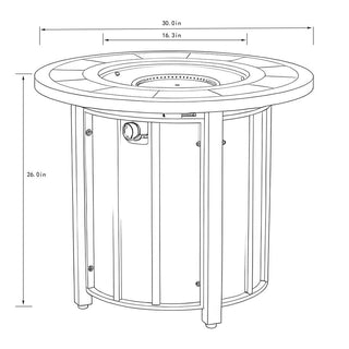 30" Propane Gas Fire Pit Table, 50000 BTU Round Steel Fire Pit with Mosaic Ceramic Tabletop for Outside Patio Deck Garden Backyard- Black