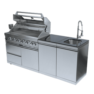 43" Outdoor Kitchen Island with 6-Burner 85,000 BTU Grill, Sink, Rotisserie & Granite Countertops