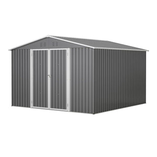 10 x 10 FT Outdoor Metal Storage Shed with Reinforced Frame, Lockable Double Doors, Heavy-Duty Garden Tool Shed for Backyard, Patio, Lawn & Outdoor Use