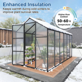 Walk-In Outdoor Polycarbonate Greenhouse with Aluminum Frame – Adjustable Vents, Lockable Door & UV Protection for Backyard