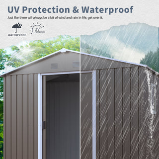 8X4 FT Outdoor Metal Storage Shed with Window and Metal Foundation for Backyard, Patio, Lawn