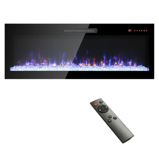 60-Inch Ultra-Thin Recessed Electric Fireplace with Tempered Glass, Multicolor Flame & Ember Bed, LED Heater and Remote Control