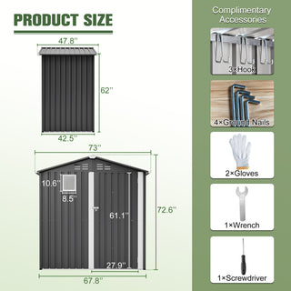 6FT x 4FT Metal Outdoor Storage Shed, Steel Garden Tool Shed for Backyard, Patio & Lawn Storage