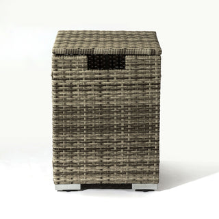 32" Propane Gas Fire Pit Table with Propane Tank Cover 2-Pieces, 50000 BTU Rectangular Steel Fire Pit with Beautiful Wicker Base for Outside Garden-Beige/Dark Gray