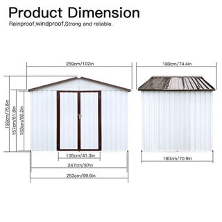 Mondawe 8ft x 6ft Metal Garden Storage Shed, Outdoor Tool Organizer for Backyard or Patio