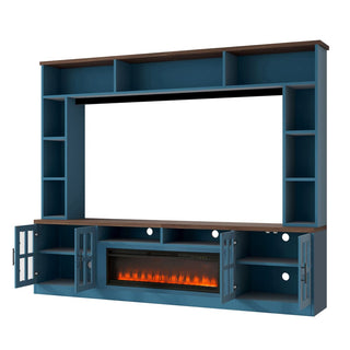 95.5" Wall Unit Entertainment Center with Bookshelves | Modern TV Stand with Electric Fireplace, Adjustable Shelves for TVs up to 80"