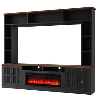 95.5" Wall Unit Entertainment Center with Bookshelves | Modern TV Stand with Electric Fireplace, Adjustable Shelves for TVs up to 80"