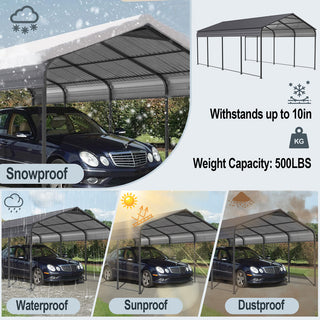 Heavy-Duty Metal Garage Canopy with Galvanized Steel Roof & Frame, Outdoor Carport Storage Shed for Cars, Boats & Trucks – Gray