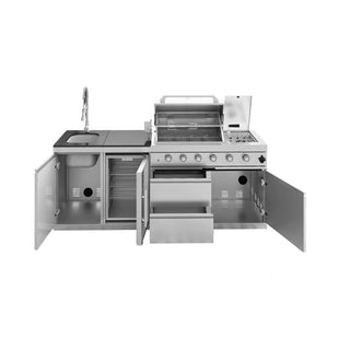 85-Inch 4-Burner 72000 BTU Outdoor Kitchen Island Grill | Stainless Steel BBQ with Sink, Wine Cooler, Rotisserie & Granite Countertop